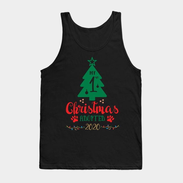 My First Christmas Adopted 2020, Xmas Tree Ugly Pajamas Gift Tank Top by Printofi.com